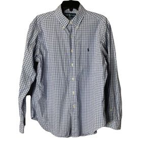 Ralph Lauren Men’s Long Sleeve Button Up Shirt Blue Black White Check La…